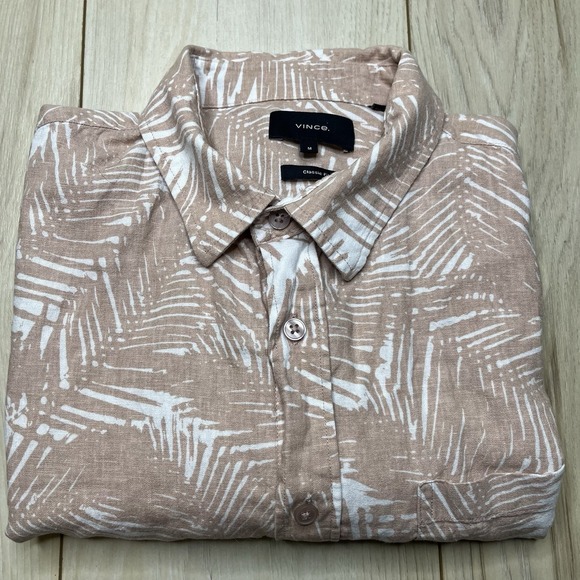 Vince Hawaiian Salmon Pink Linen Shirt Resort Classic Fit Mens Size Medium - Picture 1 of 12